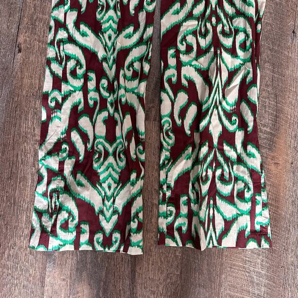 NWT Zara Printed Wide Leg Cotton Pants Sz XS Green & Brown 70s Boho - Picture 5 of 9